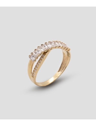 Anel cruzado com zircões e navetes