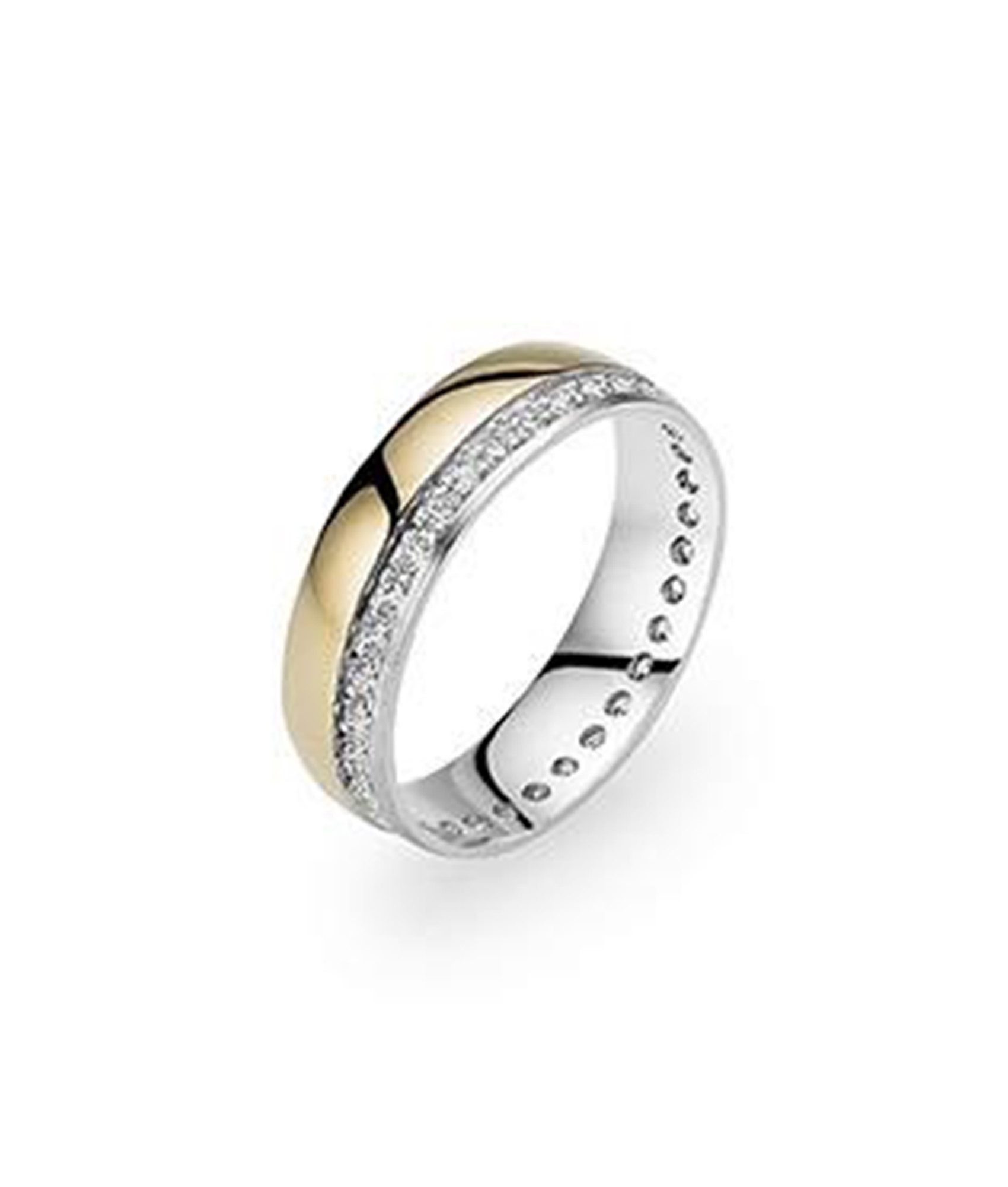 Aliança meia cana amendoada com zircões