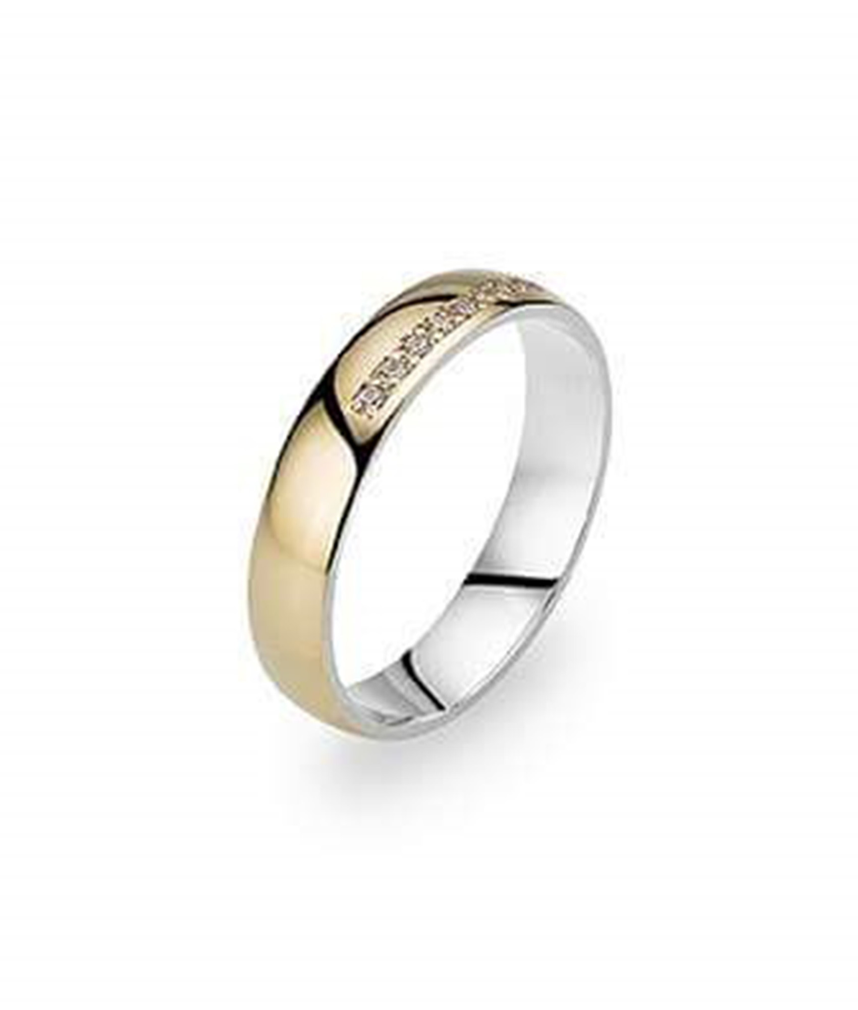 Aliança meia cana amendoada com zircões