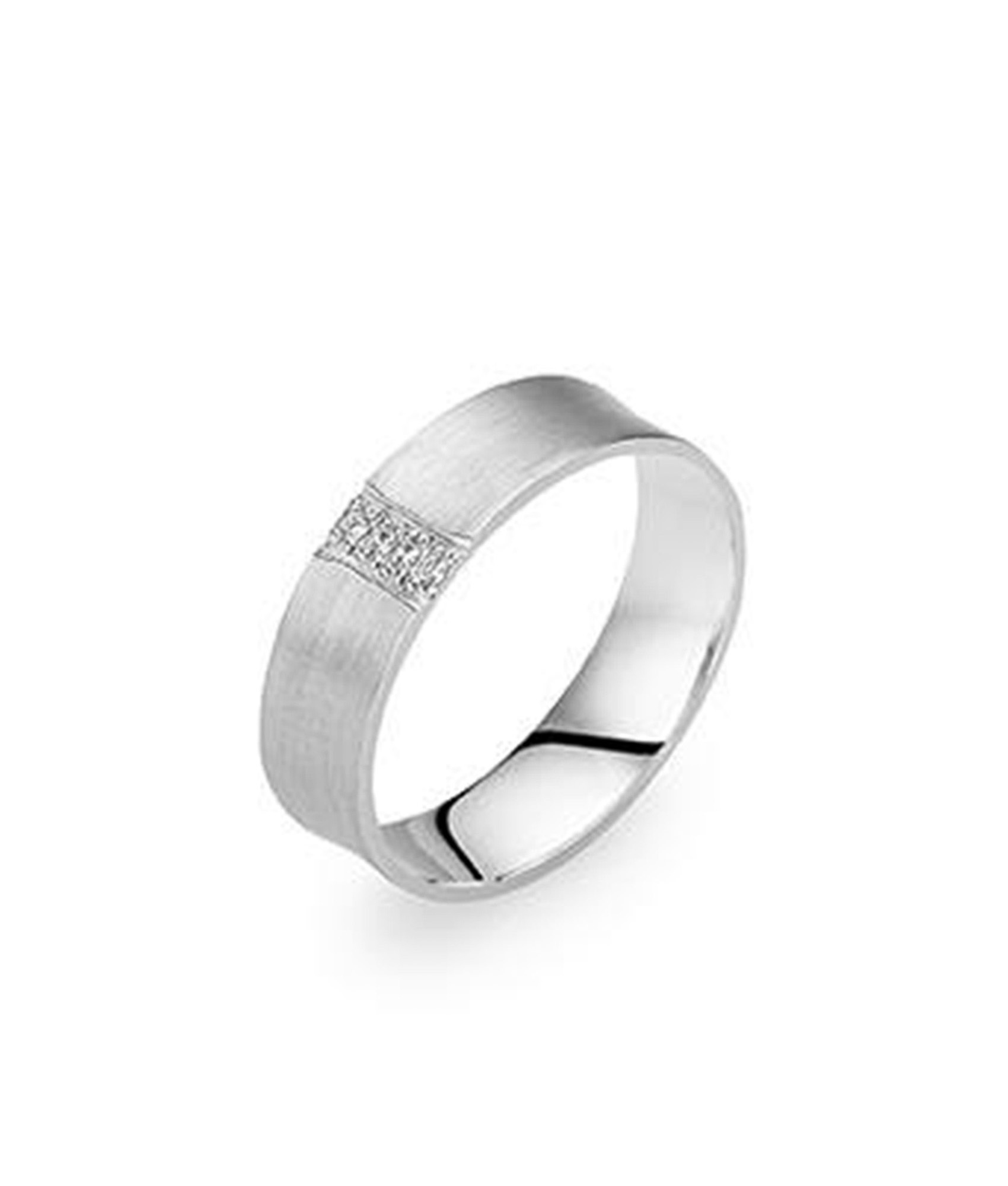 Aliança anilha côncava amendoada com zircões