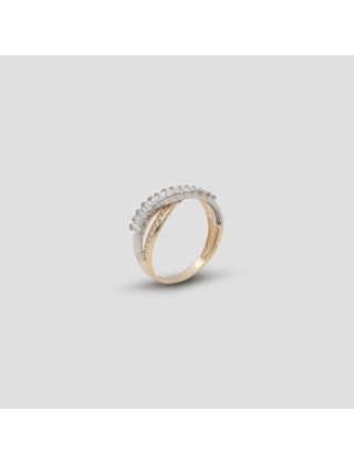 ANEL SENHORA BICOLOR CRUZADO COM ZIRCÕES E NAVETES