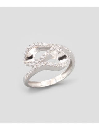 Anel abstrato cravado com zircões