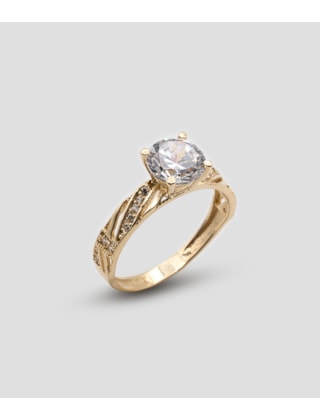 Anel solitário e zircões no aro