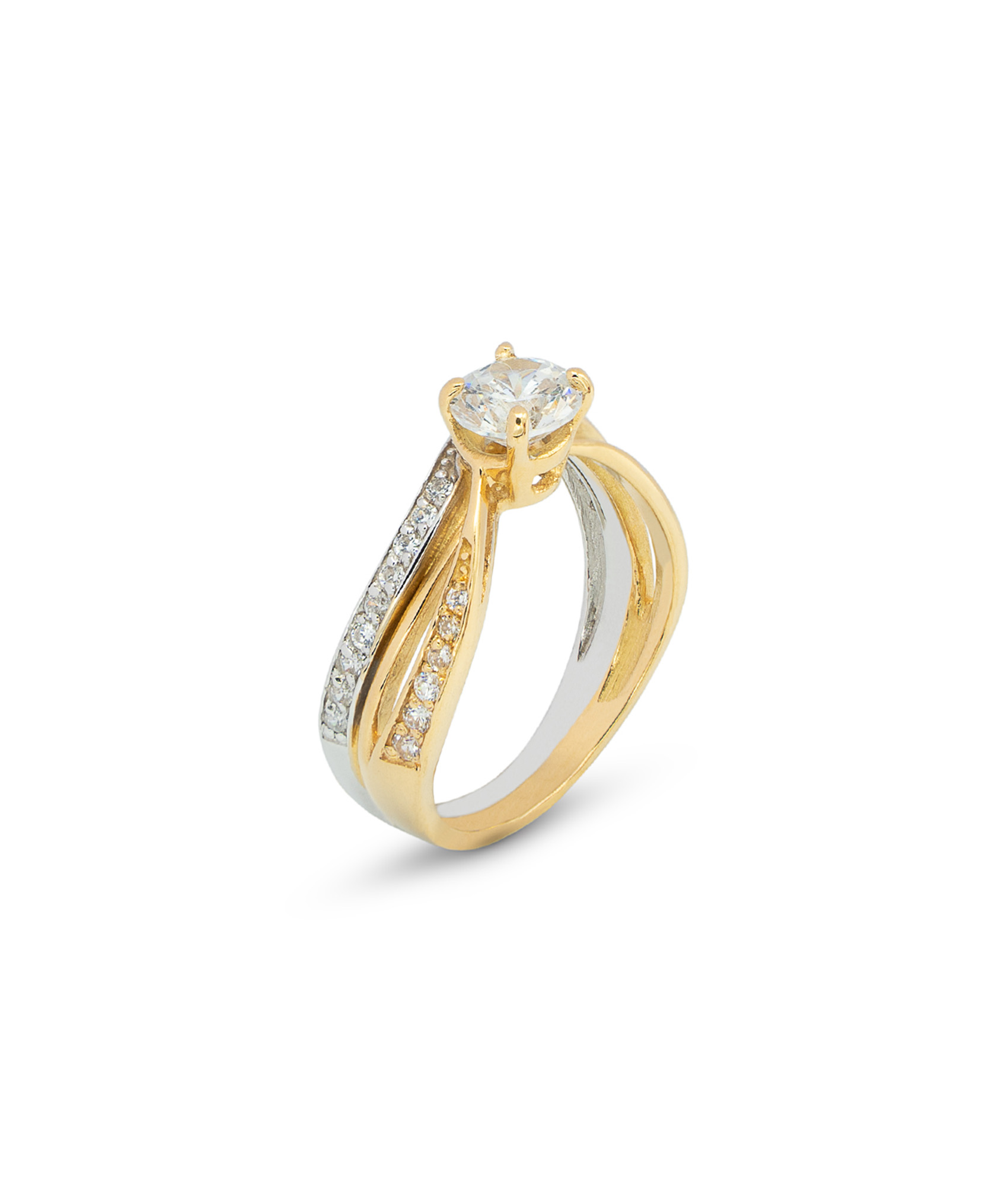 Anel solitário com zircões no aro