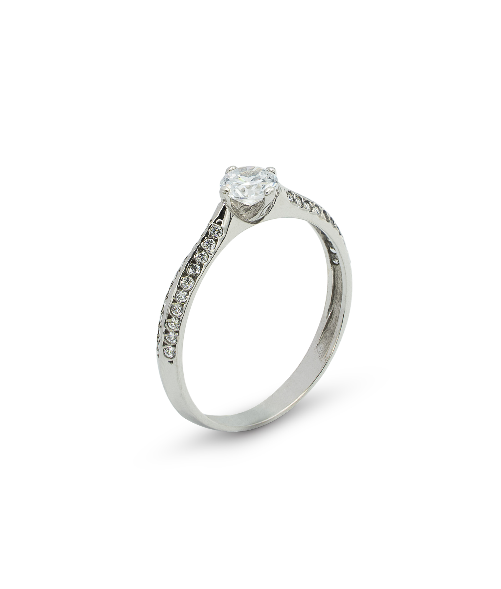 Anel solitário com zircões no aro